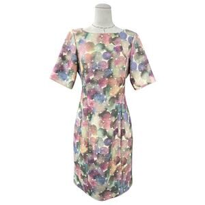 Worth New York Multicolor Abstract Short Sleeve‎ Boat Neck Sheath Dress Size 8